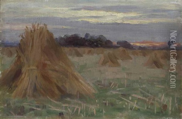 A Sussex Cornfield - Evening - Near Chichester Oil Painting - Tudor St. George Tucker