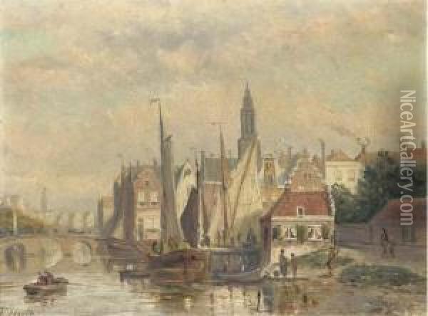 Activities In A Dutch Harbour; And The Fleet Preparing For Departure Oil Painting - Johannes Frederik Hulk, Snr.
