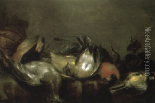 Songbirds, A Kingfisher And A Snipe On A Ledge Oil Painting - Alexander Adriaenssen the Elder