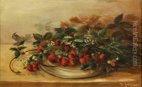 Still Life With Strawberries Oil Painting - Yuliy Yulevich Klever the Younger