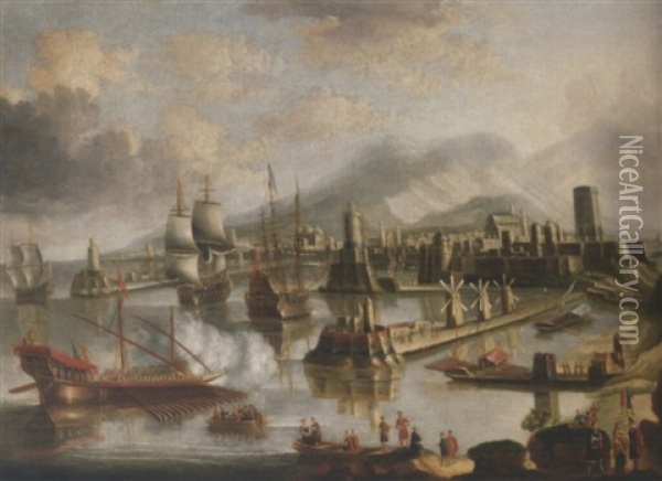 View Of The Harbour At Rhodes Oil Painting - Bonaventura Peeters the Elder