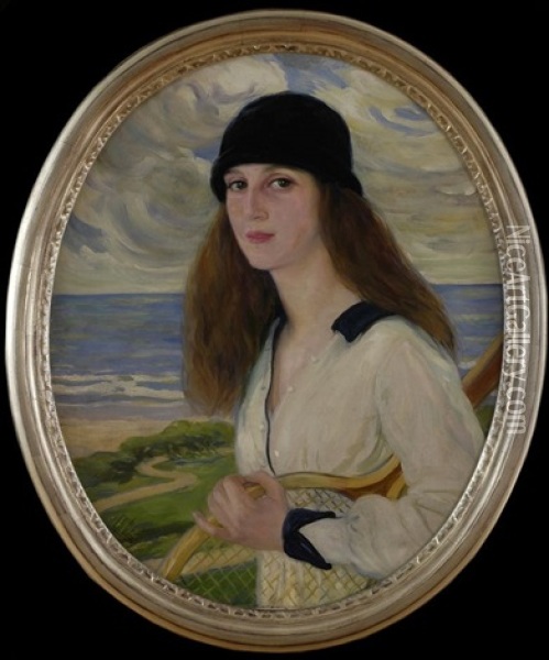 Mademoiselle Avec Une Raquette De Tennis Oil Painting - Clementine Helene Dufau
