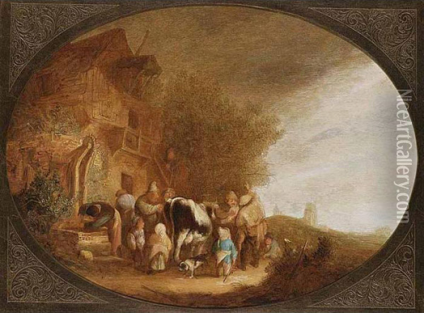 Wheeler-dealers Near An Inn Oil Painting - Isaack Jansz. van Ostade