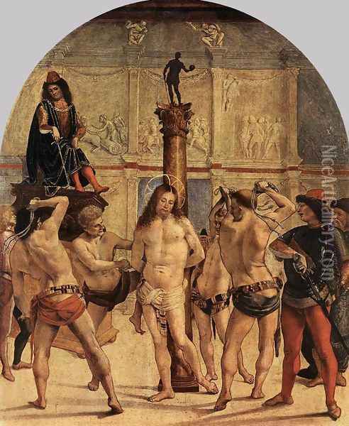 The Scourging of Christ c. 1480 Oil Painting - Francesco Signorelli