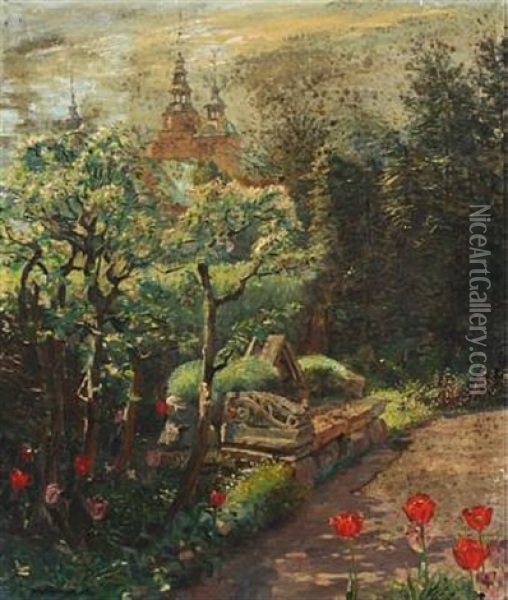 Park Scenery With A View Of Rosenborg Castle Oil Painting - Robert Panitzsch