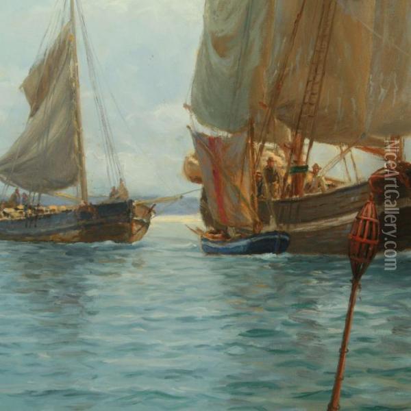Seascape With Sailingships Oil Painting - Holger Peter Svane Lubbers
