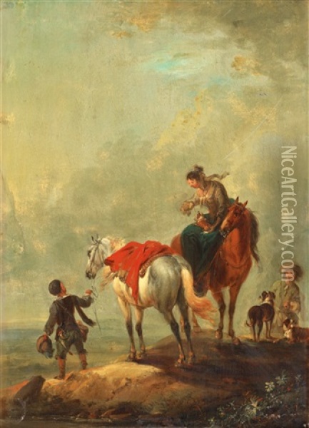 Rastande Elegant Sallskap Oil Painting - August Querfurt
