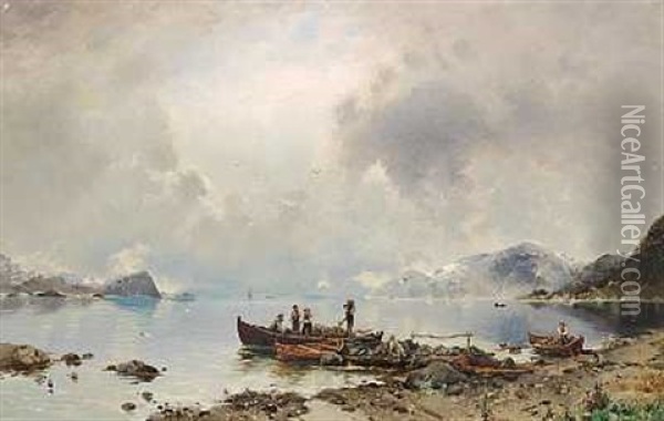 Utsikt Ved Hardangerfjorden Oil Painting - Georg Anton Rasmussen