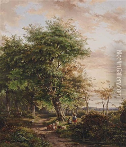 Resting Under A Tree Oil Painting - Johannes Gijsbertus van Ravenswaay