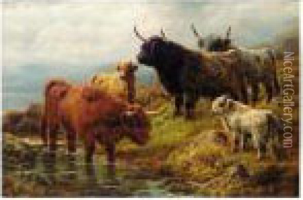 Highland Cattle Oil Painting - Robert Watson