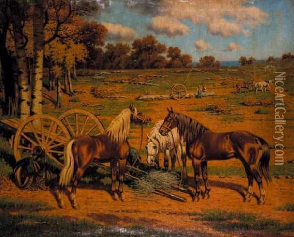 Chevaux Forestiers. Oil Painting - Paul Le More