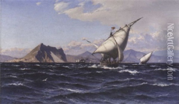 Shipping Off Gibraltar Oil Painting - Laurits Bernhard Holst