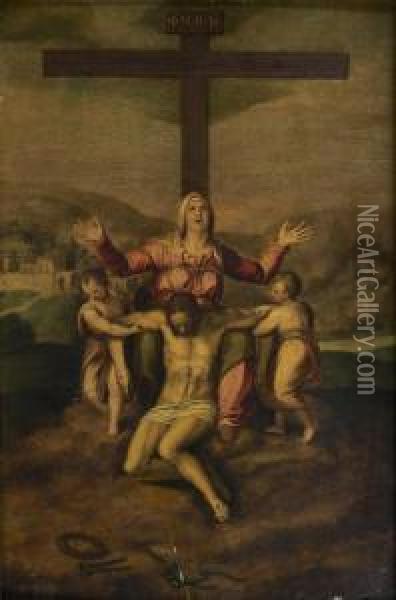 Vierge Soutenant Le Corps Du Christ Au Pied De La Croix Oil Painting - Marcello Venusti