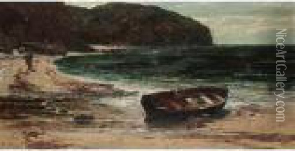 Under The Cliffs, Robin Hood's Bay Oil Painting - Edwin Ellis