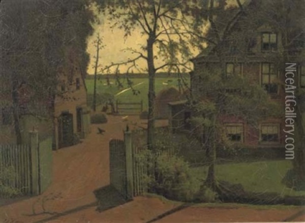 Boerderij Aan De Amstel - The Riverside Farmhouse Oil Painting - Eduard Karsen