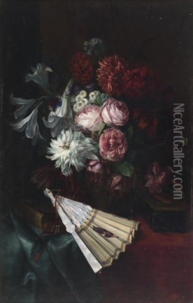 Flores Y Abanico Oil Painting - Jose Maria Bracho Murillo