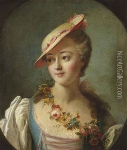 Portrait De Femme, Dit La Marquise De Pompadour, En Buste Oil Painting - Carle van Loo