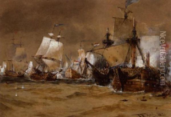 Trafalgar Oil Painting - Thomas Bush Hardy