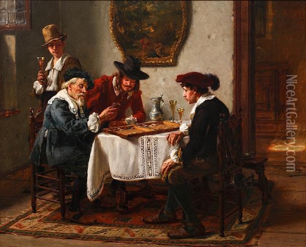 The Backgammon Game Oil Painting - Albert Friedrich Schroder