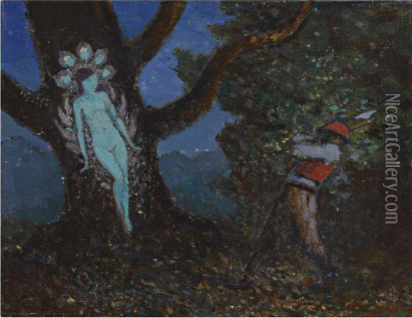 The Woodchopper And The Tree Spirit Oil Painting - George William, A.E. Russell