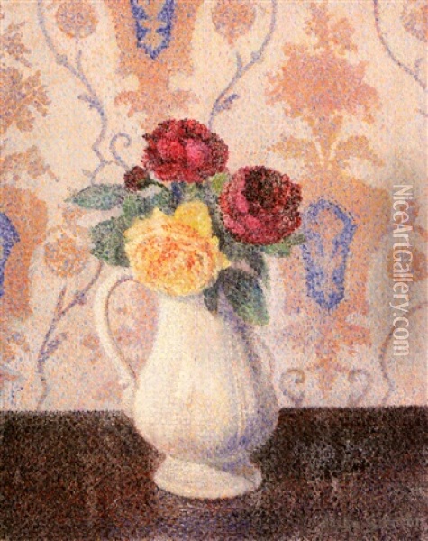Fleurs, Trois Roses Oil Painting - Albert Dubois-Pillet