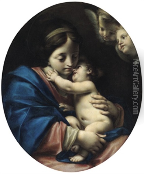 La Madonna Col Bambino E Due Angiolini: Madonna Mit Dem Kind Und Zwei Engeln Oil Painting - Francesco Mancini