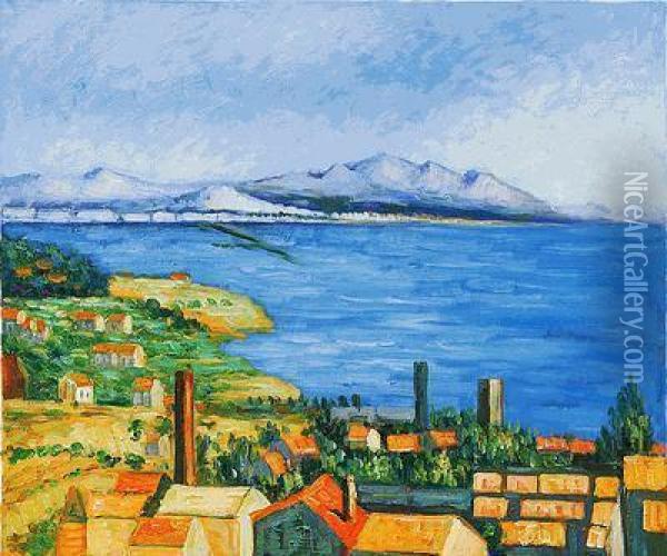 The Gulf Of Marseilles Seen From L'estaque Oil Painting - Paul Cezanne