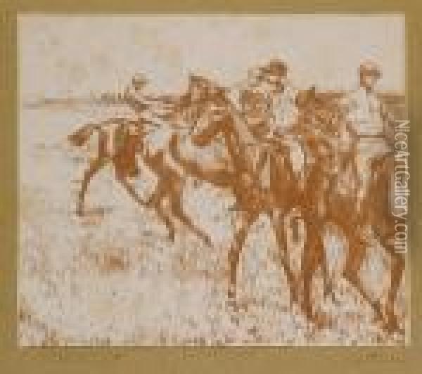 Les Jockeys - Premier Version Oil Painting - Edgar Degas