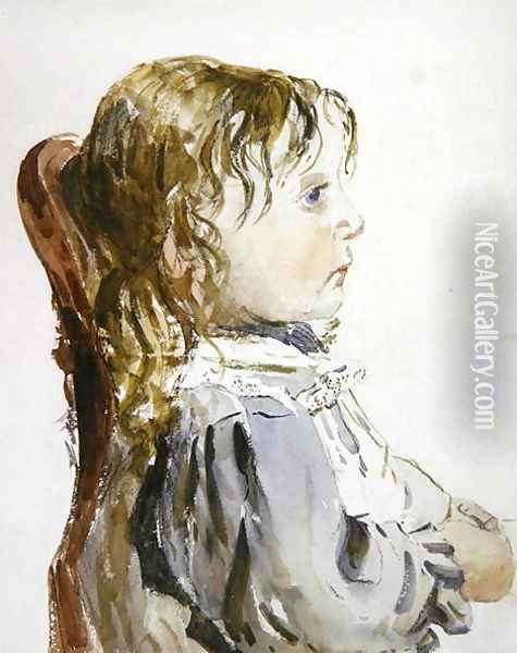 Study of a small girl in a pinafore, probably late 1840s Oil Painting - David Cox