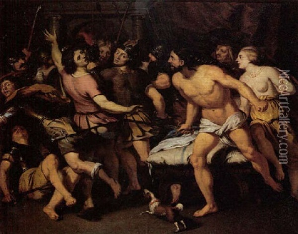 Samson Defeating The Philistines Oil Painting - Gerard Hoet the Elder