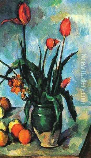 Tulips In A Vase Oil Painting - Paul Cezanne