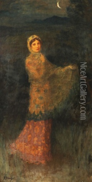 A Lady In The Moonlight Oil Painting - Felix Resurreccion Hidalgo