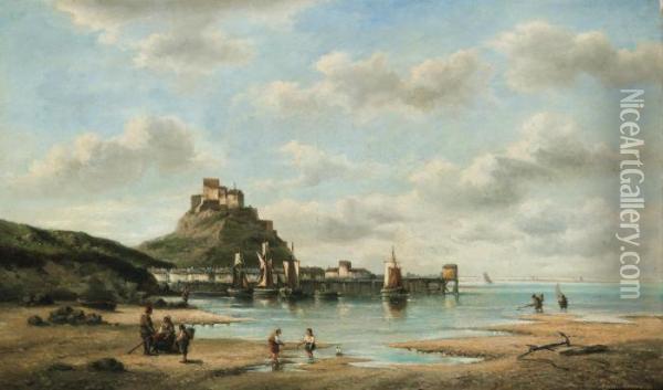 Strandlandskap Med Figurer - Jersey Oil Painting - Auguste Henri Musin