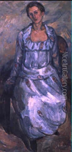 Bildnis Einer Frau Mit Blauem Kleid (silvia Koller) Oil Painting - Broncia Koller-Pinell
