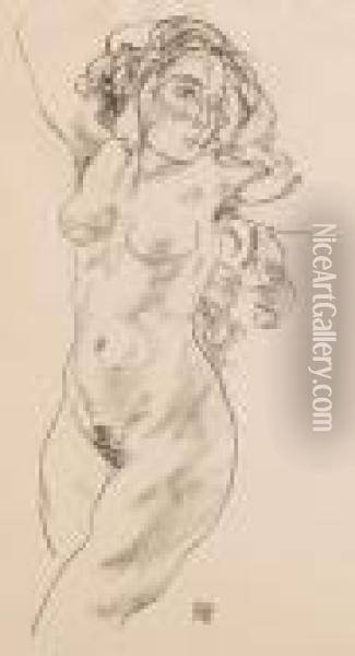 Nude Study Oil Painting - Egon Schiele