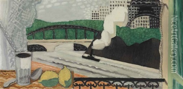 La Seine Et La Tour Eiffel, Vue D'un Balcon Oil Painting - Louis Marcoussis
