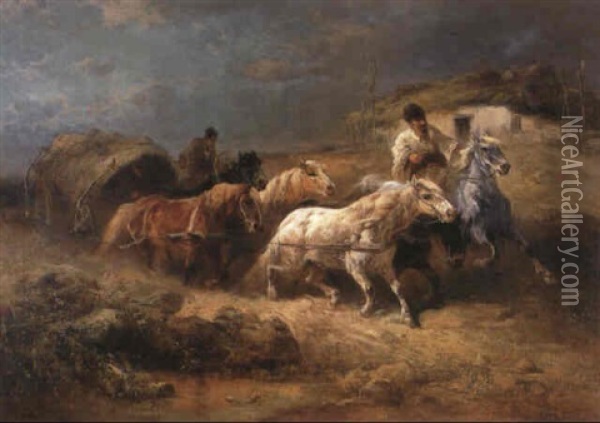 Walachisches Pferdegespann Oil Painting - Adolf Schreyer