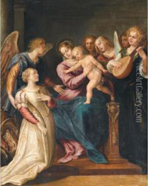 The Holy Family With Saint Margaret And Angels Oil Painting - Giuseppe Cesari