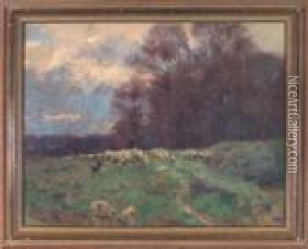 Schafer Mit Seiner Herde Am Herbstlichen Waldrand Oil Painting - Peter Paul Muller