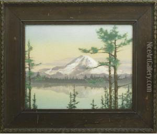 Large Scenic Vellum Plaque Depicting Mount Rainier Oil Painting - Sarah Sax