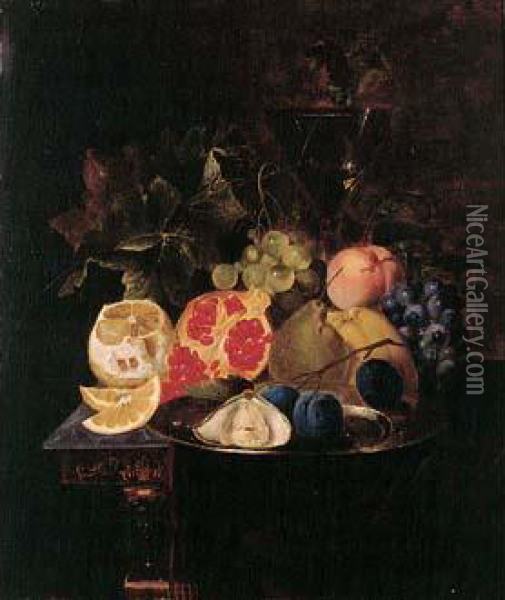 Nature Morte Aux Fruits Sur Un Entablement Oil Painting - Joseph Fay