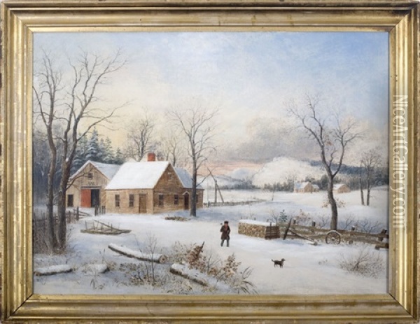 New England Farmhouse In Winter Oil Painting - William H. Titcomb