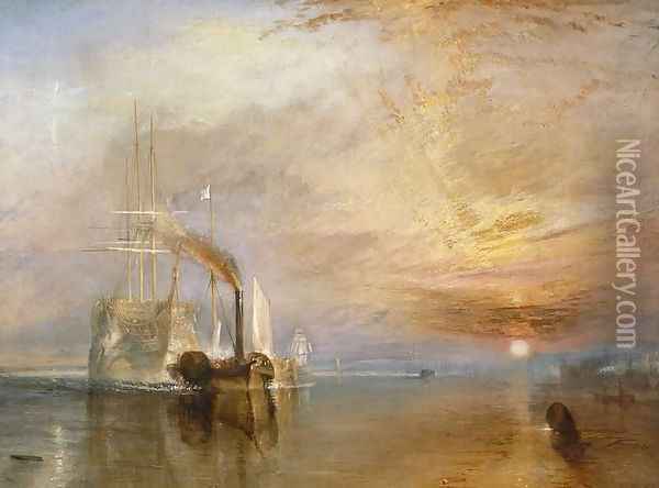 The Fighting Temeraire Tugged to her Last Berth to be Broken up, before 1839 Oil Painting - Joseph Mallord William Turner