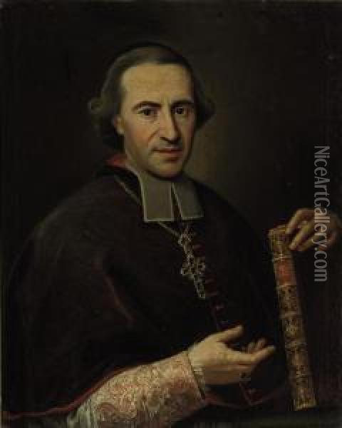 Portrait Of A Cardinal, Half-length, Holding A Bible In His Lefthand And Pointing To It With His Right Hand Oil Painting - Giovanni Domenico Porta