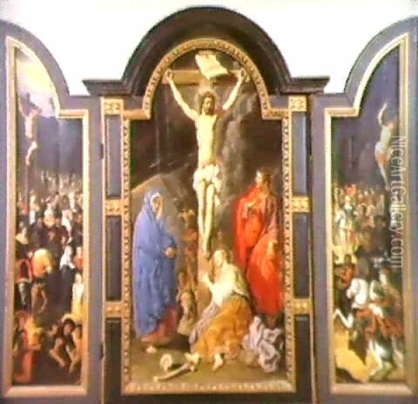 The Crucifixion (wing Panels 100.5x30.5cm) Oil Painting - Pieter Lastman