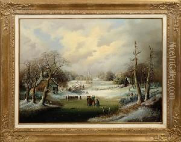 Winterlandschaft Mit Dorfansicht Oil Painting - Carl Hilgers