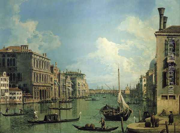 Grand Canal Near the Campo San Vio, Looking Towards the Church of Santa Maria della Salute Oil Painting - (Giovanni Antonio Canal) Canaletto