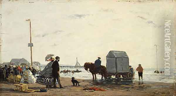 On the Beach at Trouville 1863 Oil Painting - Eugene Boudin