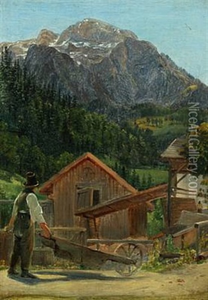 Landscape Probably From The Alps Oil Painting - Janus la Cour