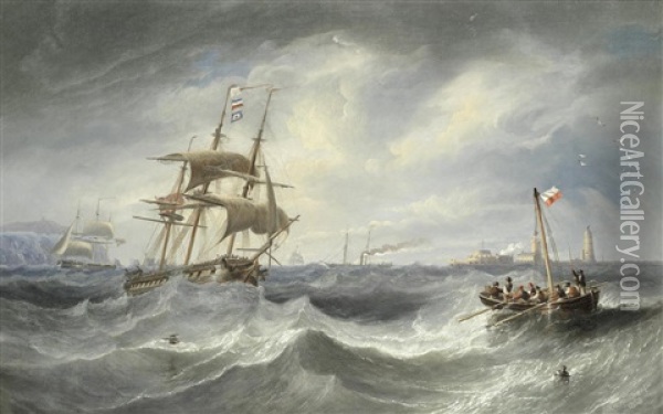 Choppy Seas In The Solent Below Southampton Water Oil Painting - John Wilson Carmichael